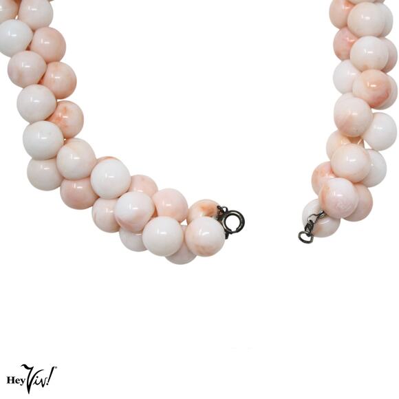 Vintage Pink White Marbleized Bead Choker Necklace Statement 17" Long - Hey Viv - Picture 3 of 5